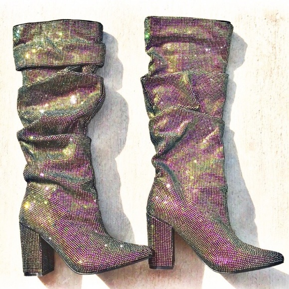 Shoes - Multicolor bling Boot crystal borealis heeled tall
